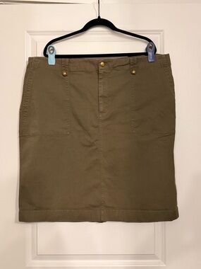 Lauren Ralph Lauren Olive Green Utility Cotton Twill Pencil Skirt 22W
